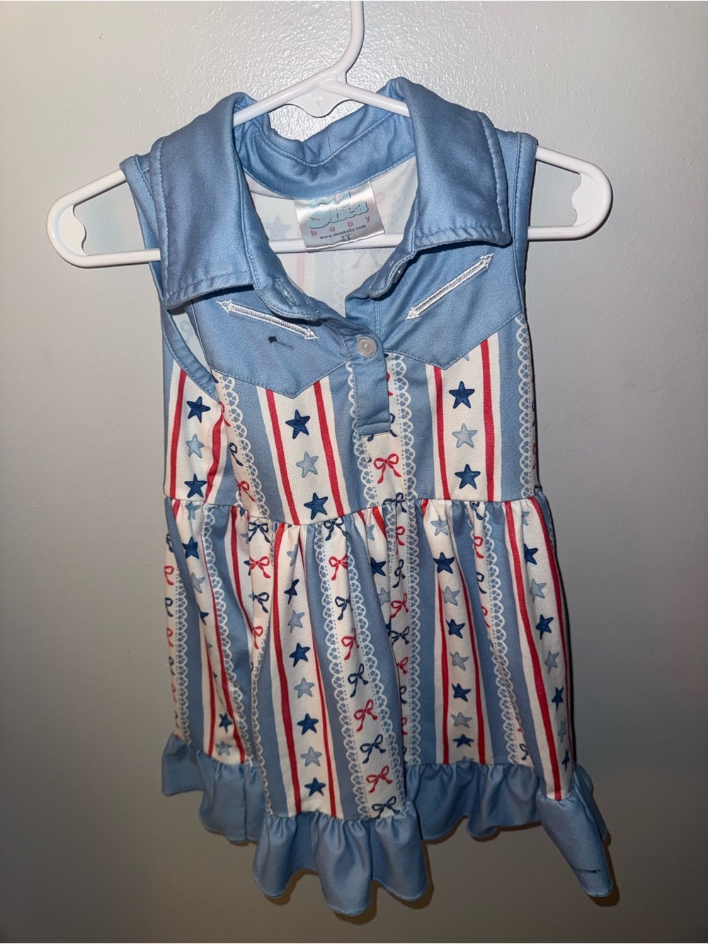 Girls Blue Patriotic Star Stripe Dress Top - Kids Shirt & Top